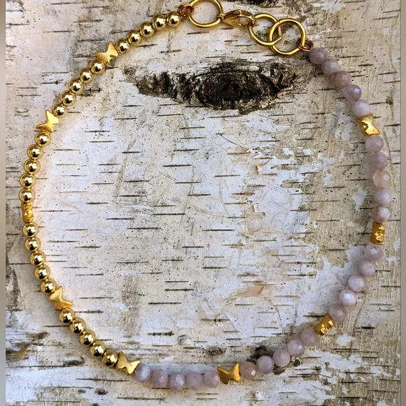 Natural Pink Kunzite  In Half And Half Design Beaded Necklace Choker - Picture 6 of 10